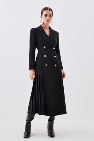 Тканое платье миди с плиссировкой и пуговицами миниатюрного размера , черный Karen Millen