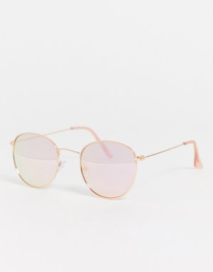 Розово-золотистые круглые солнцезащитные очки в стиле 70-х -Розовый New Look