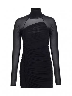 Мини-платье с водолазкой из крепа и сборками прозрачным акцентом , черный Helmut Lang