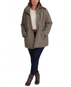 Женское стеганое пальто больших размеров с капюшоном , мультиколор Lauren Ralph