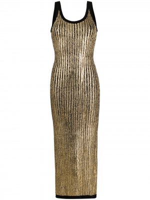 Длинное платье с эффектом кракле Balmain. Цвет: золотистый