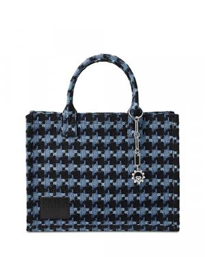 Большая твидовая сумка-тоут Kasbah с узором гусиные лапки , цвет Blue Sandro