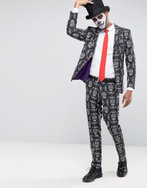Костюм с принтом черепов и галстуком OppoSuits Oppo Suits. Цвет: черный