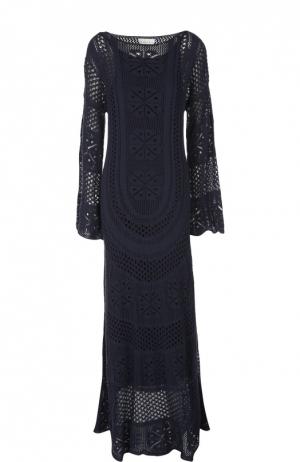 Вязаное платье в пол с расклешенными рукавами Chloé. Цвет: темно-синий