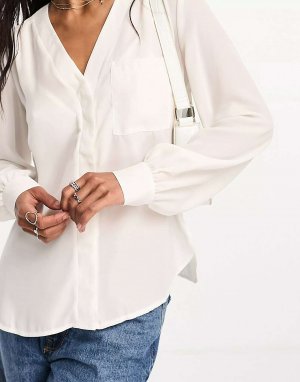 Блузка с длинными рукавами и карманами ASOS цвета слоновой кости