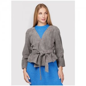 Пиджак , силуэт прямой, с поясом, размер 36, серый Sussex. Цвет: серый