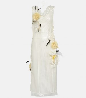 Платье миди из шелка с аппликациями и пайетками Xu Zhi, белый ZHI