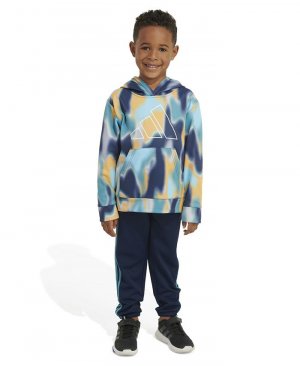 Флисовый пуловер с принтом для маленьких мальчиков, толстовка капюшоном и спортивные штаны, комплект из 2 предметов adidas, мультиколор Adidas