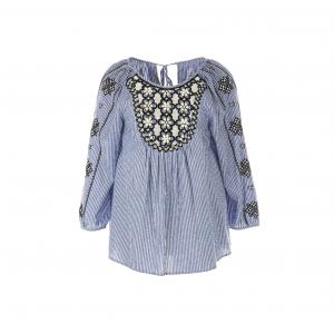 Блузка в полоску с круглым вырезом, рукавами 3/4 RENE DERHY. Цвет: наб. рисунок синий