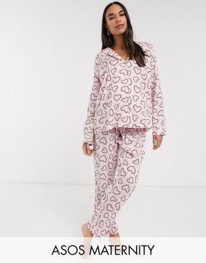 Новогодний пижамный комплект из 100% модала ASOS DESIGN Maternity-Розовый Maternity