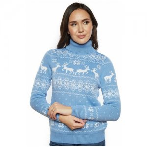 Шерстяной свитер, классический скандинавский орнамент с Оленями и снежинками, натуральная шерсть, бордовый, белый цвет, размер M Anymalls. Цвет: коричневый