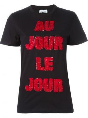 Футболка с пайетками и логотипом Au Jour Le. Цвет: чёрный