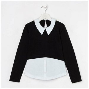 Школьная блузка для девочки, цвет чёрный/белый, рост 128 см Мануфактурная лавка. Цвет: черный/белый