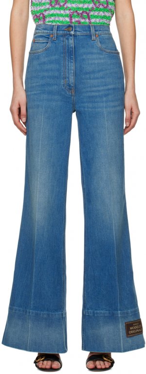 Синие расклешенные джинсы Gucci