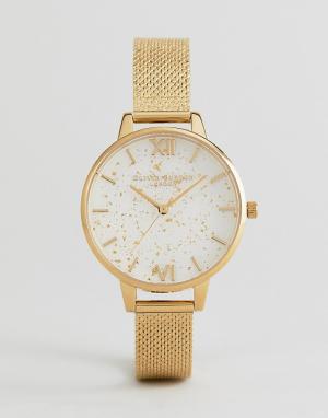Золотистые часы с сетчатым браслетом и отделкой OB16GD15-Золотой Olivia Burton