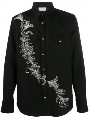 Джинсовая рубашка с вышивкой Alexander McQueen. Цвет: черный