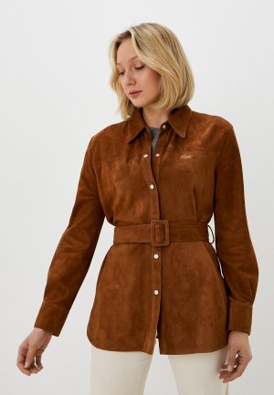 Куртка кожаная Lacoste. Цвет: коричневый