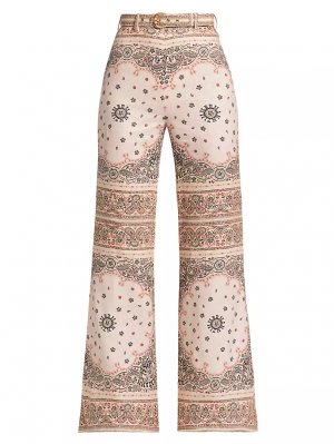 Расклешенные льняные брюки с поясом , цвет cream bandana Zimmermann
