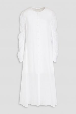 Платье-рубашка миди со сборками и присборенной тканью , белый Chloé