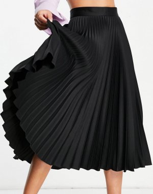 Черная плиссированная юбка миди -Черный цвет Closet London