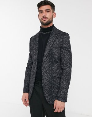 Трикотажный пиджак с леопардовым принтом -Черный цвет Burton Menswear