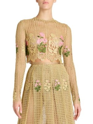 Блузка с вышивкой в стиле макраме , цвет Gold Mutli Giambattista Valli