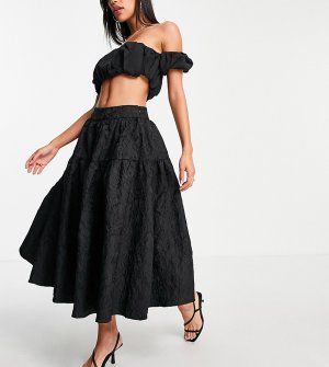 Ярусная фактурная юбка миди черного цвета для выпускного от комплекта -Черный цвет Collective The Label Petite