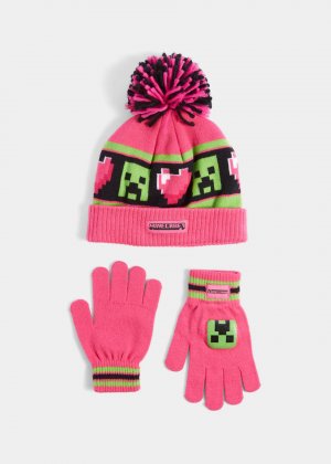 Детский розовый комплект шапки и перчаток Heart Bobble (3–10 лет) Minecraft