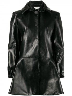Однобортное пальто из искусственной кожи SHUSHU/TONG. Цвет: черный