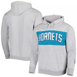 Мужской фирменный пуловер с капюшоном цвета серого вереска Charlotte Hornets надписью French Terry Fanatics