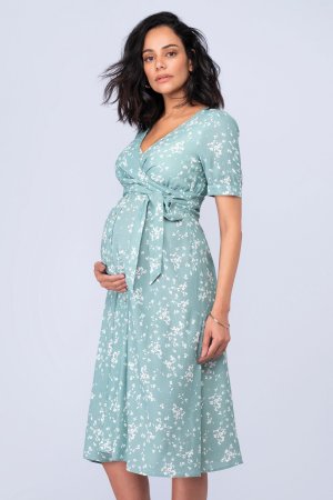 Серо-зеленое платье миди с цветочным узором для беременных и кормящих женщин , зеленый Seraphine
