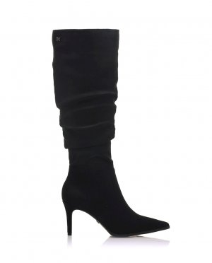 Женские замшевые ботинки на высоком каблуке с мятой голенищем , черный Mariamare