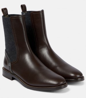 Украшенные кожаные ботинки челси , коричневый Brunello Cucinelli