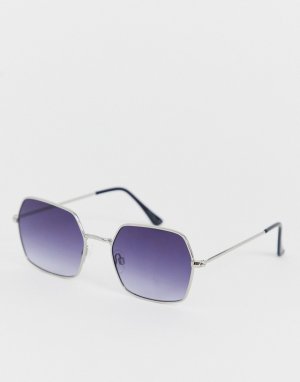Квадратные солнцезащитные очки с серебристой оправой и градиентными стеклами -Серебряный Jeepers Peepers