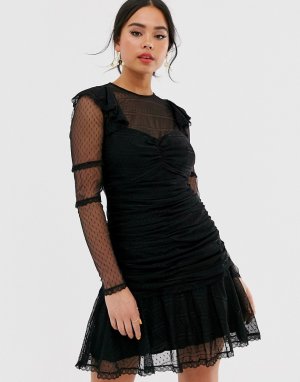 Прозрачное кружевное платье мини -Черный Stevie May
