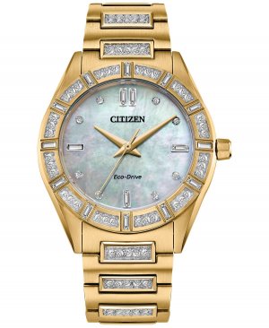 Женские часы Eco-Drive с золотистым браслетом и кристаллами из нержавеющей стали, 34 мм Citizen