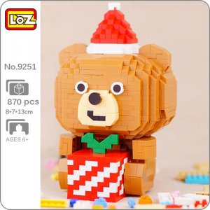 9251 мир животных, веселый рождественский медведь, яблоко, шляпа, кукла для домашних модель мини-бриллиантовых блоков, кирпичи, строительные игрушки детей, без коробки LOZ
