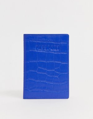 Синяя кожаная обложка для паспорта с эффектом крокодиловой кожи -Синий ASOS DESIGN