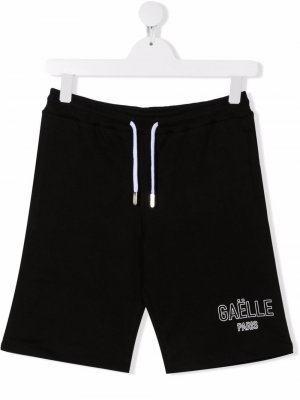 TEEN logo-print cotton track shorts Gaelle Paris Kids. Цвет: черный