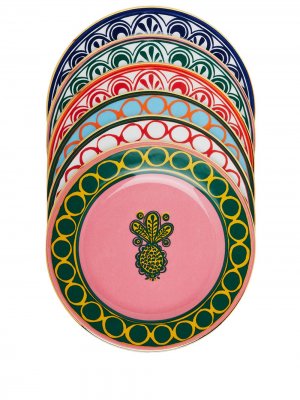 Набор из шести тарелок с абстрактным принтом La DoubleJ. Цвет: розовый