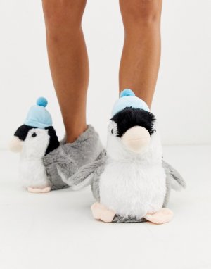 Серые слиперы в форме пингвинов шапке с помпоном -Серый Loungeable