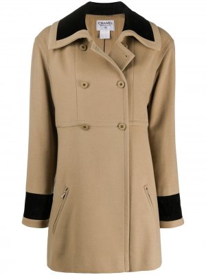 Двубортное пальто 1998-го года Chanel Pre-Owned. Цвет: нейтральные цвета
