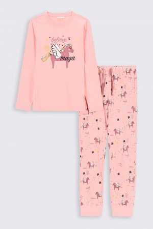 Пижама для девочки розовый хлопок с длинными рукавами Coccodrillo