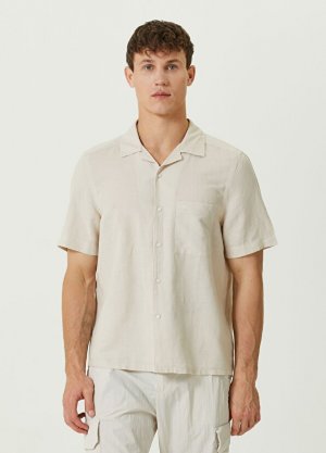 Кубинская бежевая льняная рубашка с коротким рукавом Calvin Klein