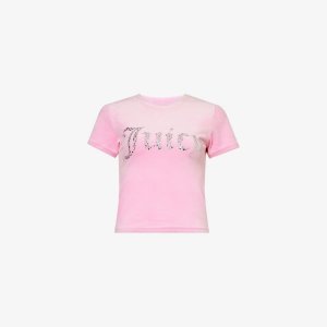 Велюровая футболка узкого кроя, украшенная стразами , розовый Juicy Couture