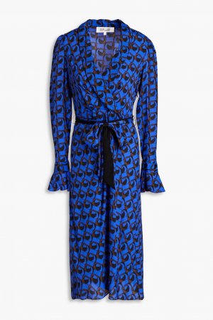 Платье миди из крепдешина Anuj с запахом и принтом DIANE VON FURSTENBERG, синий Furstenberg