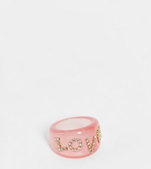 Розовое полимерное кольцо с надписью Love и отделкой стразами DesignB Curve-Розовый цвет London Curve