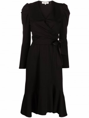 Платье миди со сборками и V-образным вырезом DVF Diane von Furstenberg. Цвет: черный