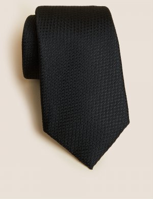 Текстурированный галстук из чистого шелка , черный Marks & Spencer