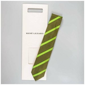 Оливковый галстук с салатовой полоской 104662 Rene Lezard. Цвет: зеленый